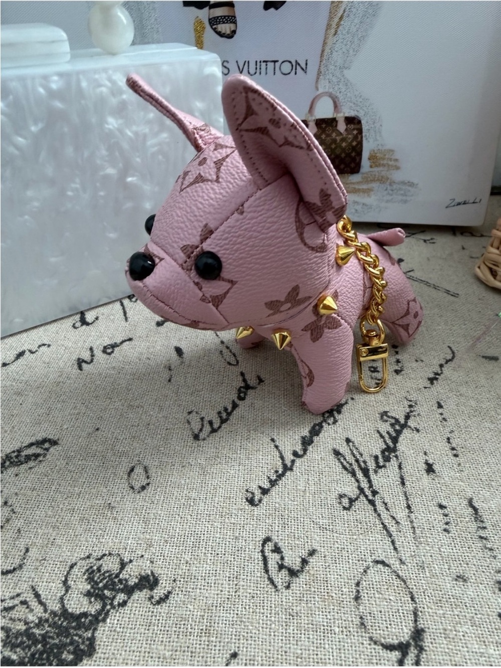 Epi leather light pink key chain bag charm adorable